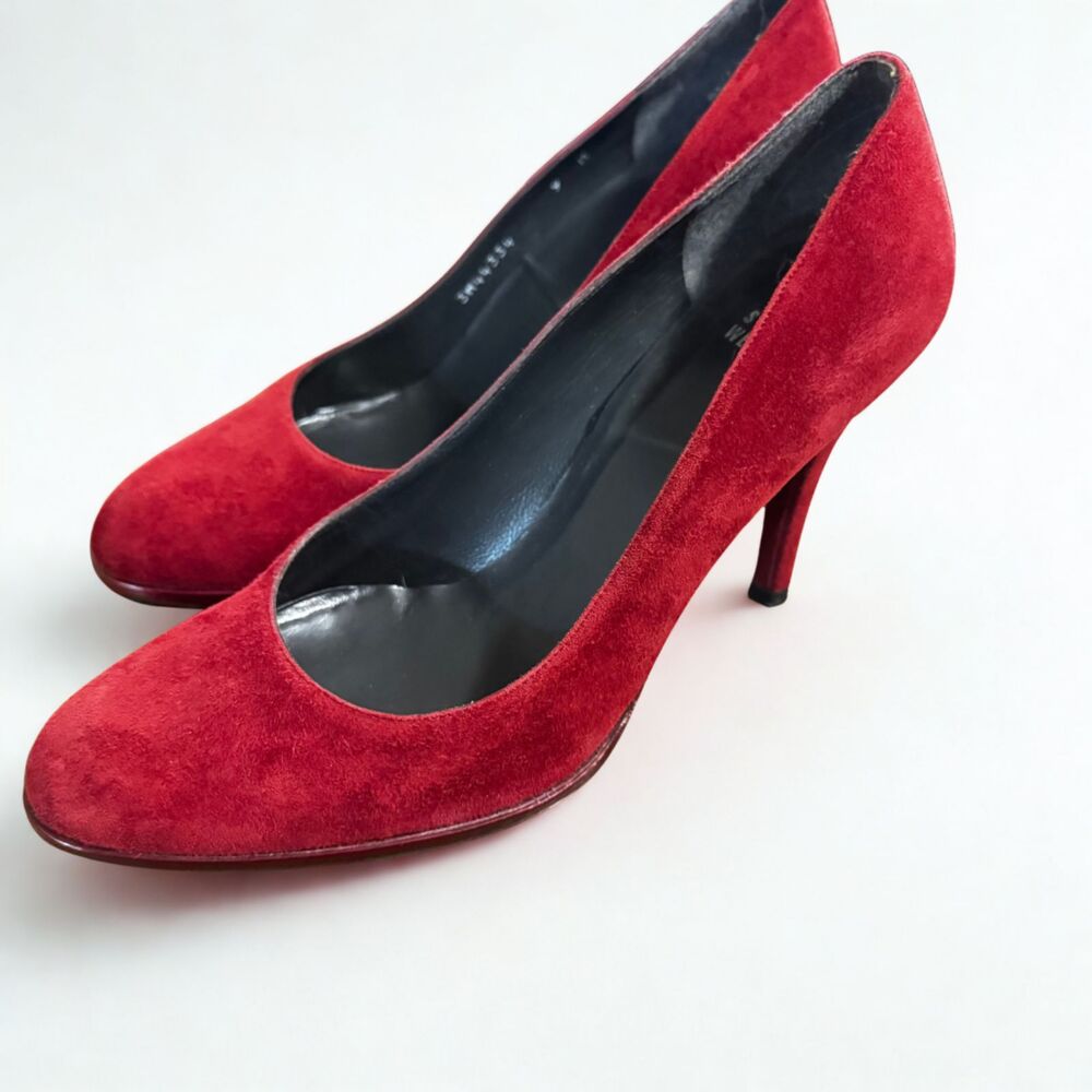 Stuart Weitzman Red Classic Heels Red Suede Leather Pointed Toe Pumps Heels Sz 9